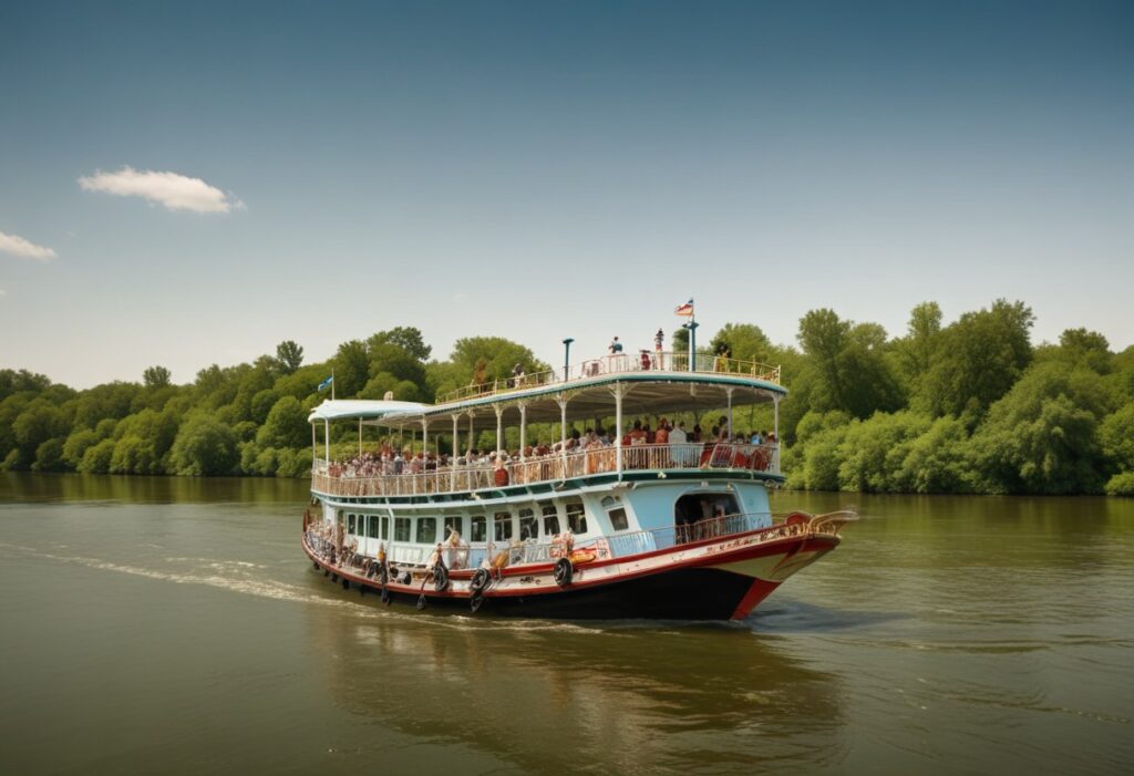 A-colorful-riverboat-with-passengers-on-a-river-sundarban